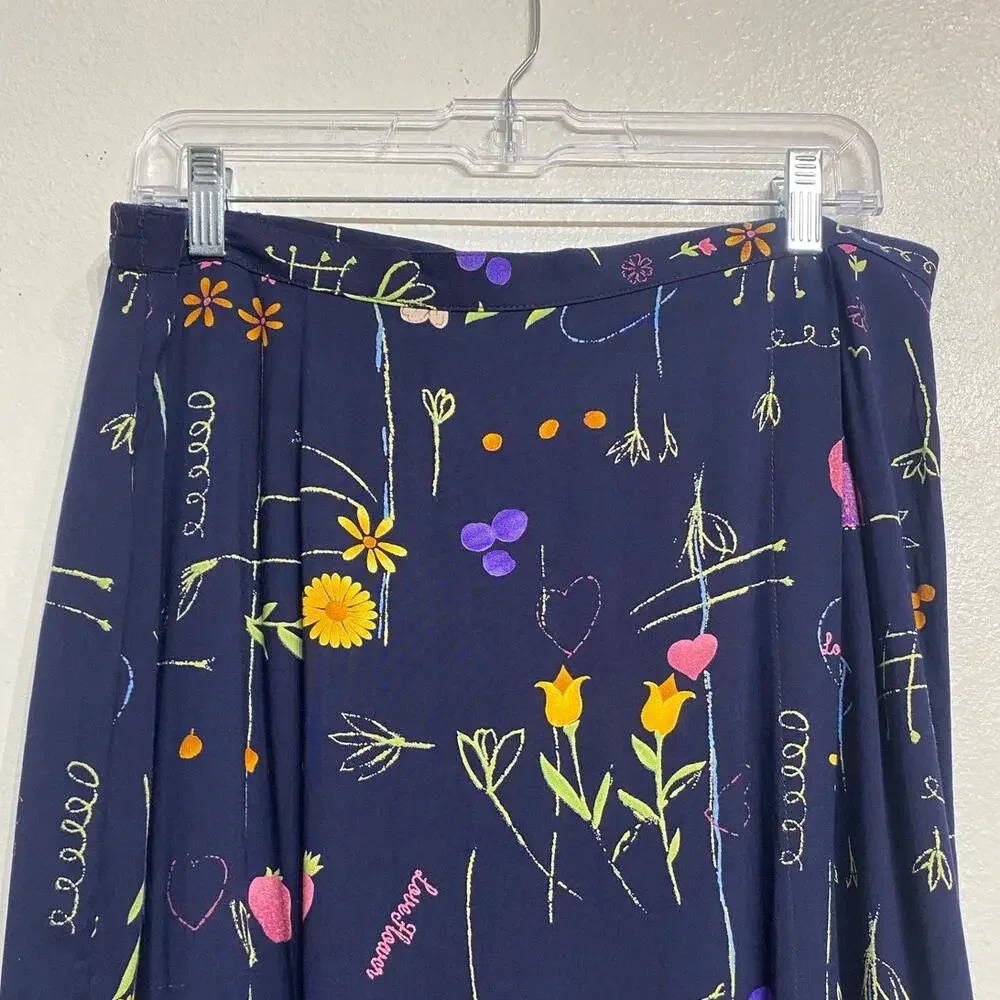 Stonebridge Navy Floral Vintage Maxi Skirt Sz M